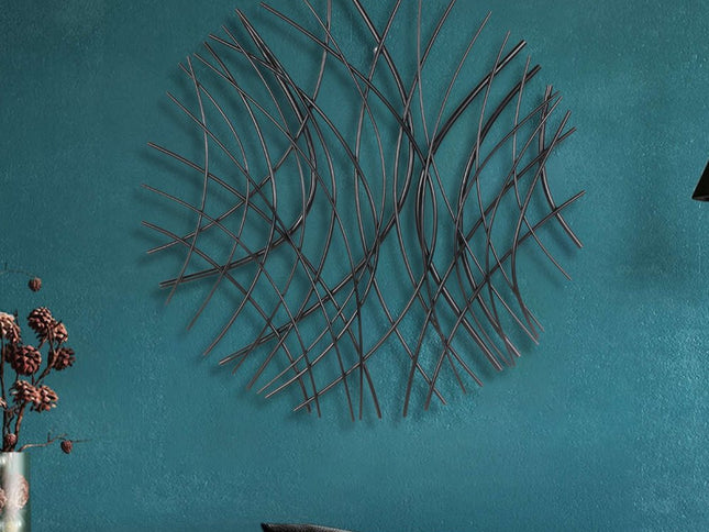 30" X 30" Black Metal Circle Abstract Hanging Dimensional Sculpture