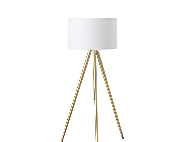 Gold Metal Adjustable Tripod Floor Lamp With White Linen Drum Shade
