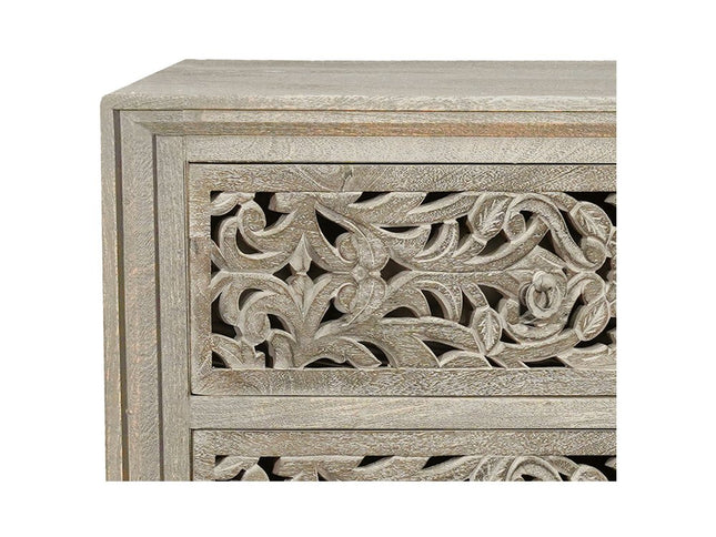 57" Gray Carved Scrollwork Solid Wood Six Drawer Dresser