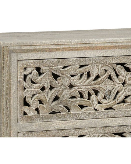 57" Gray Carved Scrollwork Solid Wood Six Drawer Dresser