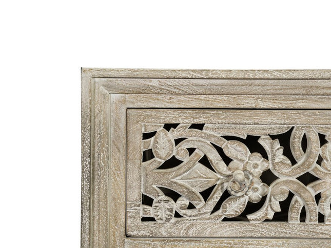 35" Gray Carved Floral Solid Wood Six Drawer Dresser