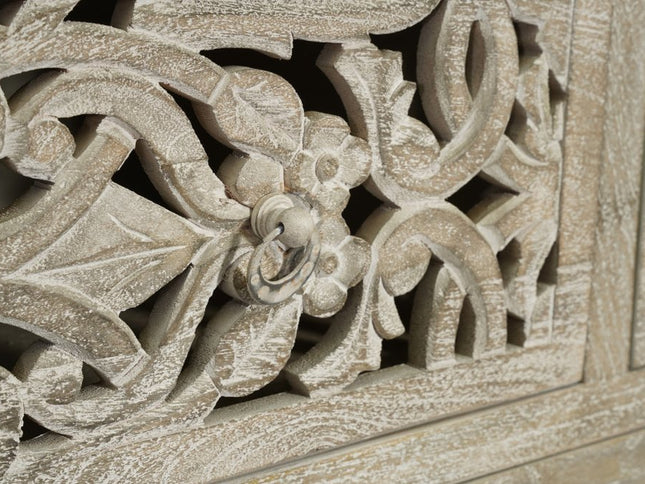 35" Gray Carved Floral Solid Wood Six Drawer Dresser