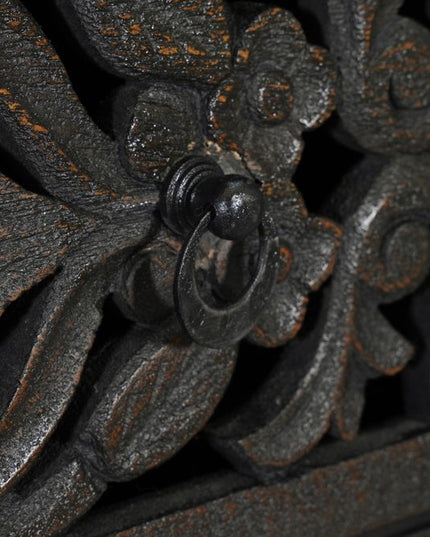 35" Black Carved Floral Solid Wood Six Drawer Dresser