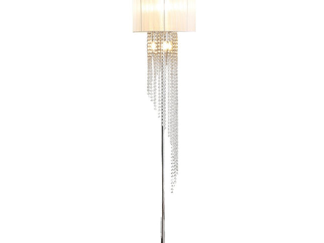 66" Clear And Silver Crystal And Metal Floor Lamp With White Linen Drum Shade