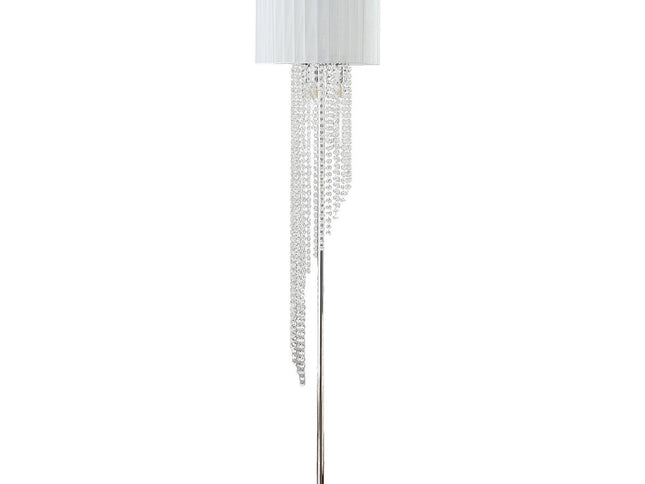 66" Clear And Silver Crystal And Metal Floor Lamp With White Linen Drum Shade
