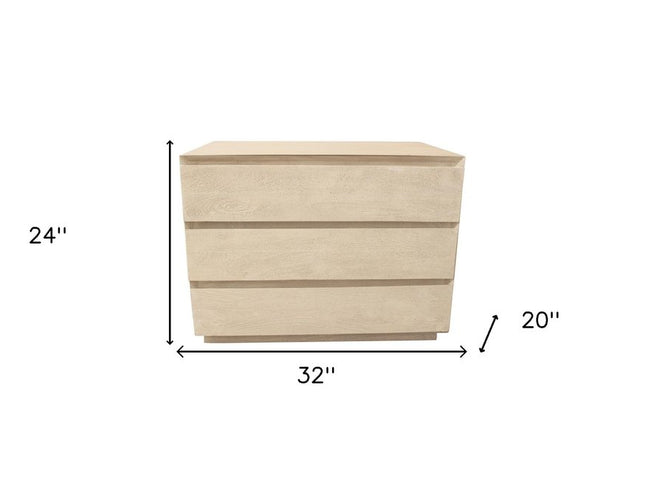 24" Natural Solid Wood Ribbed Texture Three Drawer Nightstand