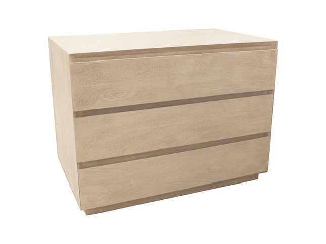24" Natural Solid Wood Ribbed Texture Three Drawer Nightstand