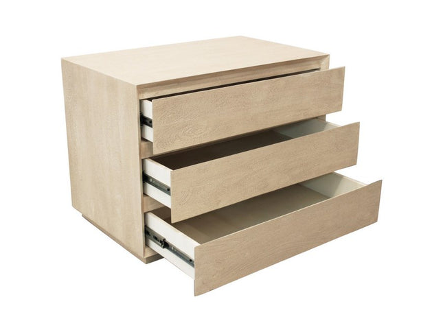 24" Natural Solid Wood Ribbed Texture Three Drawer Nightstand