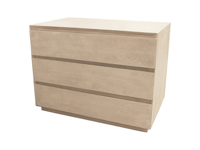24" Natural Solid Wood Ribbed Texture Three Drawer Nightstand