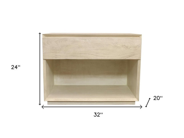 24" Natural Solid Wood Ribbed Texture One Drawer Nightstand