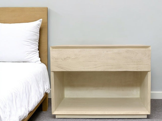 24" Natural Solid Wood Ribbed Texture One Drawer Nightstand