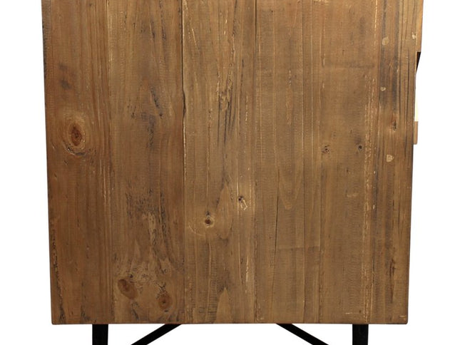 28" Natural Two Drawer Distressed Carved Geometric Solid Wood Nightstand