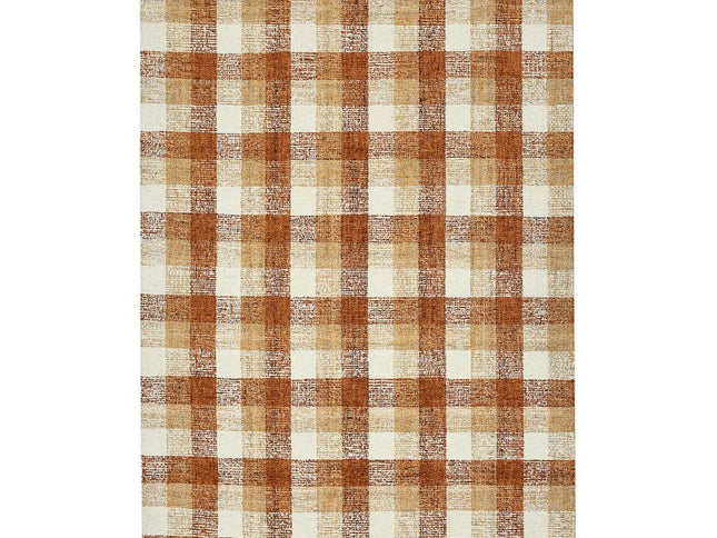 9' X 13' Orange Beige And Brick Red Wool Plaid Hand Tufted Area Rug