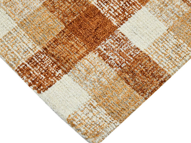 9' X 13' Orange Beige And Brick Red Wool Plaid Hand Tufted Area Rug
