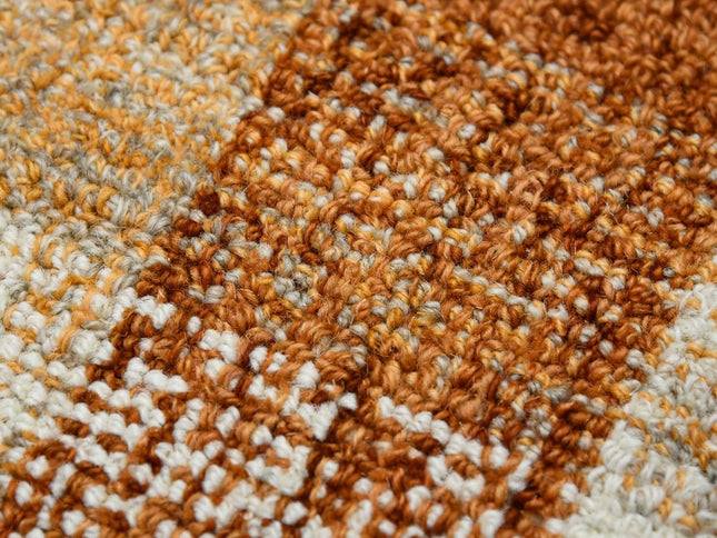 9' X 13' Orange Beige And Brick Red Wool Plaid Hand Tufted Area Rug