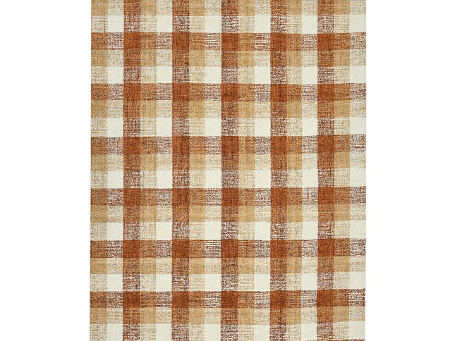 9' X 13' Orange Beige And Brick Red Wool Plaid Hand Tufted Area Rug