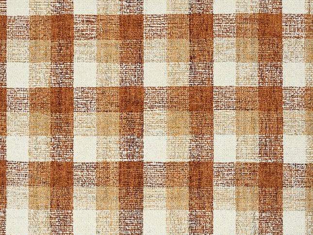 9' X 13' Orange Beige And Brick Red Wool Plaid Hand Tufted Area Rug