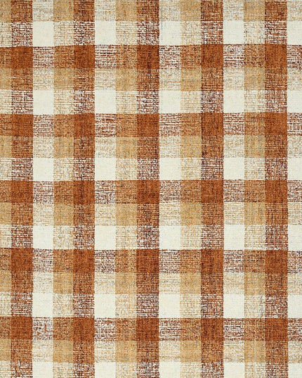 9' X 13' Orange Beige And Brick Red Wool Plaid Hand Tufted Area Rug