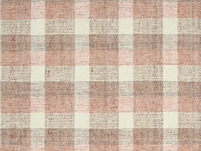 9' X 13' Pink And Ivory Wool Plaid Hand Tufted Area Rug