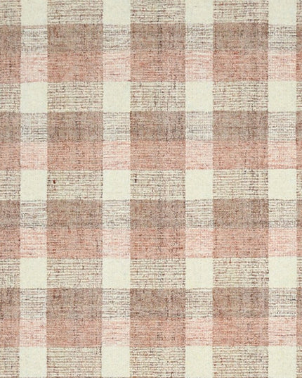 9' X 13' Pink And Ivory Wool Plaid Hand Tufted Area Rug