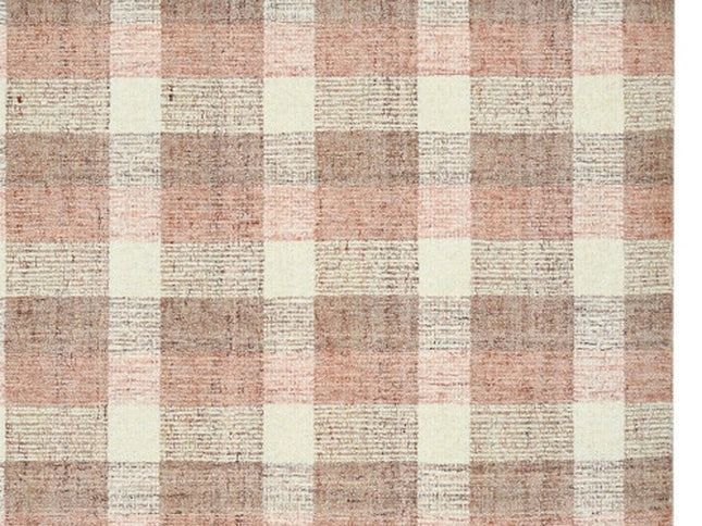 9' X 13' Pink And Ivory Wool Plaid Hand Tufted Area Rug