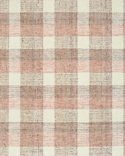 9' X 13' Pink And Ivory Wool Plaid Hand Tufted Area Rug