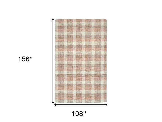 9' X 13' Pink And Ivory Wool Plaid Hand Tufted Area Rug