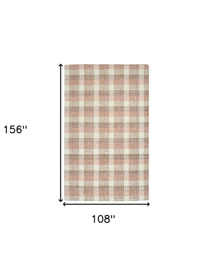 9' X 13' Pink And Ivory Wool Plaid Hand Tufted Area Rug