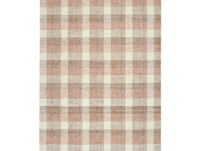 9' X 13' Pink And Ivory Wool Plaid Hand Tufted Area Rug