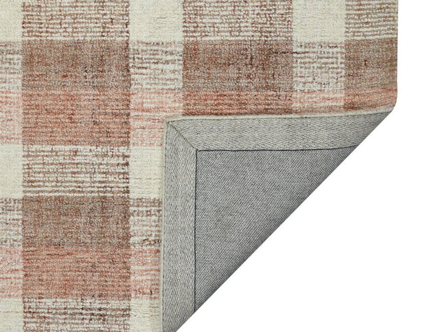 9' X 13' Pink And Ivory Wool Plaid Hand Tufted Area Rug