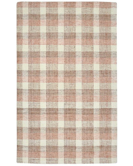 9' X 13' Pink And Ivory Wool Plaid Hand Tufted Area Rug