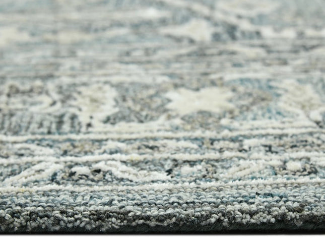 9' X 13' Sky Blue Gray And Ivory Wool Oriental Hand Tufted Area Rug