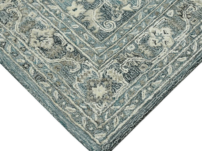 9' X 13' Sky Blue Gray And Ivory Wool Oriental Hand Tufted Area Rug