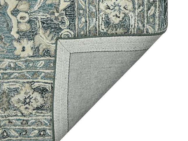 9' X 13' Sky Blue Gray And Ivory Wool Oriental Hand Tufted Area Rug