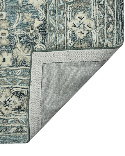 9' X 13' Sky Blue Gray And Ivory Wool Oriental Hand Tufted Area Rug