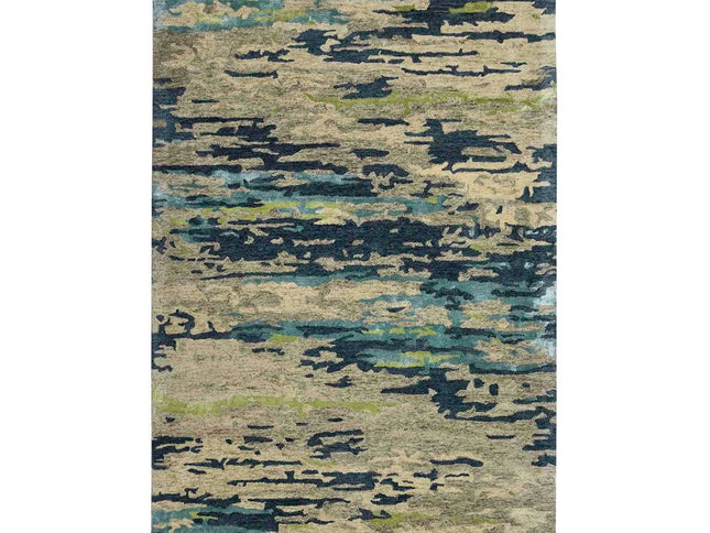 9' X 13' Sand And Green Wool Abstract Hand Tufted Area Rug