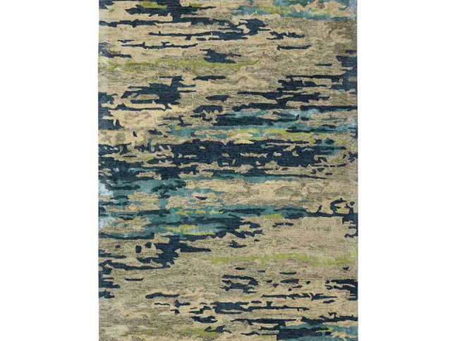 9' X 13' Sand And Green Wool Abstract Hand Tufted Area Rug