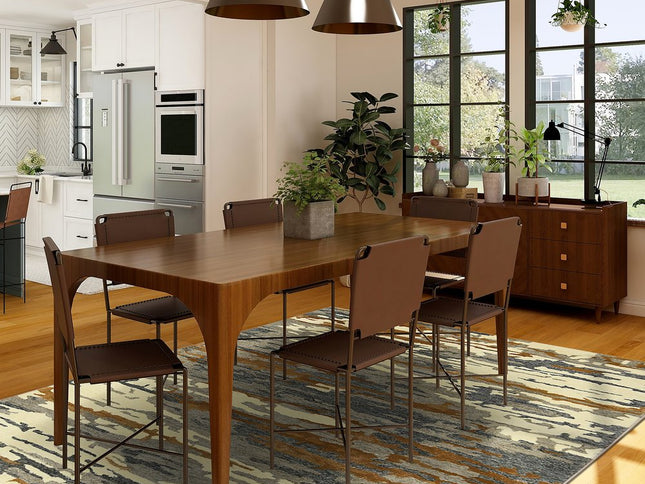 9' X 13' Orange Ivory And Green Wool Abstract Hand Tufted Area Rug