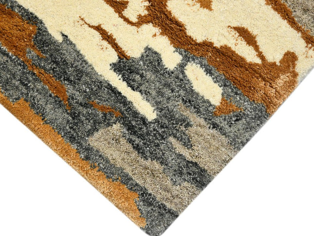 9' X 13' Orange Ivory And Green Wool Abstract Hand Tufted Area Rug