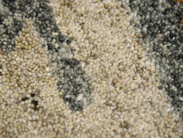 9' X 13' Orange Ivory And Green Wool Abstract Hand Tufted Area Rug