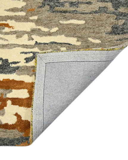 9' X 13' Orange Ivory And Green Wool Abstract Hand Tufted Area Rug