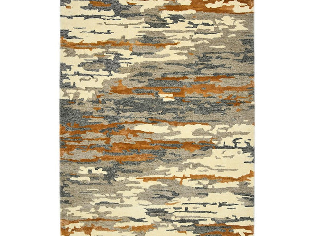 9' X 13' Orange Ivory And Green Wool Abstract Hand Tufted Area Rug