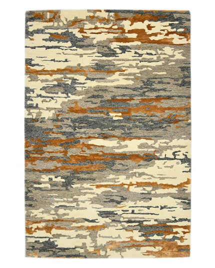 9' X 13' Orange Ivory And Green Wool Abstract Hand Tufted Area Rug