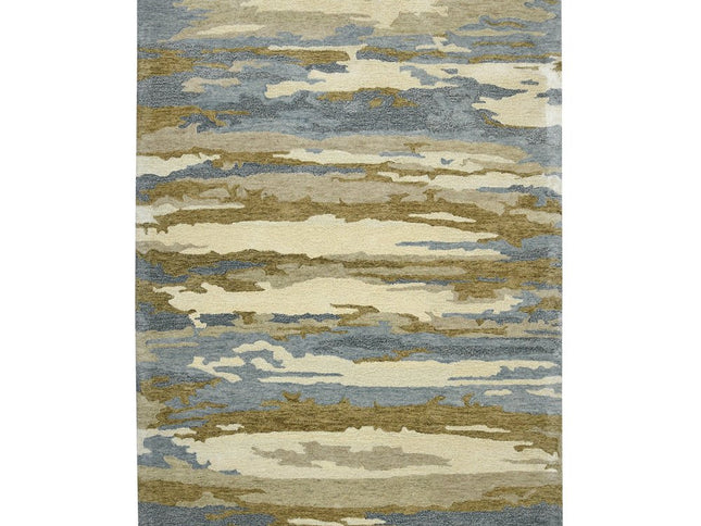 9' X 13' Light Blue Ivory And Brown Wool Abstract Hand Tufted Area Rug