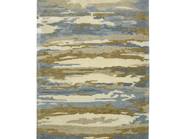 9' X 13' Light Blue Ivory And Brown Wool Abstract Hand Tufted Area Rug