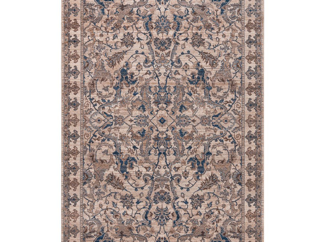 9' X 13' Tan And Blue Oriental Area Rug With Fringe