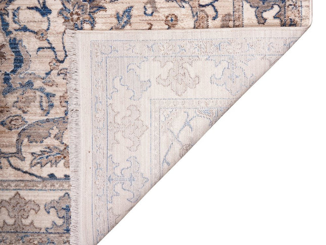 9' X 13' Tan And Blue Oriental Area Rug With Fringe
