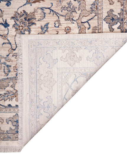 9' X 13' Tan And Blue Oriental Area Rug With Fringe