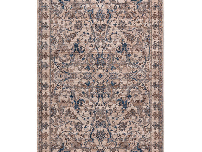 9' X 13' Tan And Blue Oriental Area Rug With Fringe