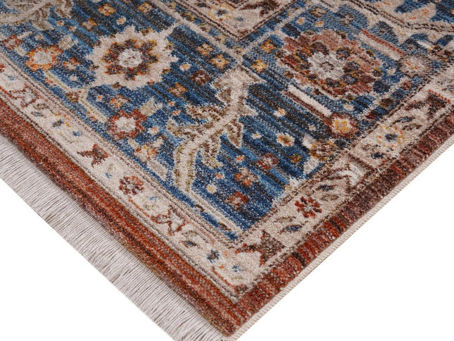 9' X 13' Red Beige And Blue Oriental Area Rug With Fringe